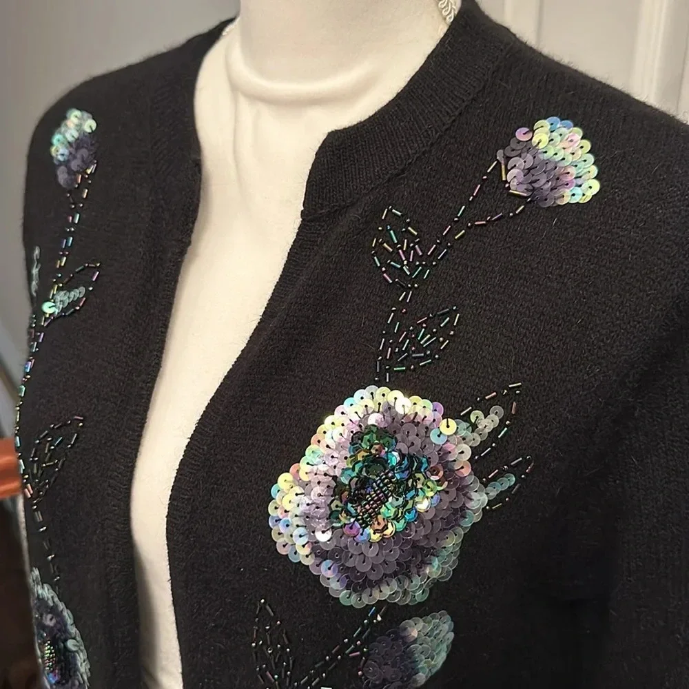 Vintage Victor Costa Occasion Black Long Cardigan with Sequins/Beads Women’s Med